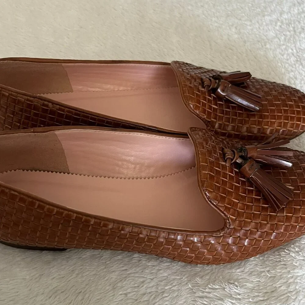J. Crew Woven Leather Tassel Loafers in Brown